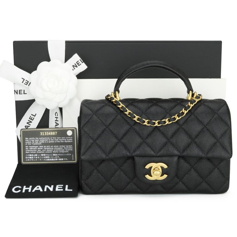 Chanel top handle mini rectangular bag black caviar