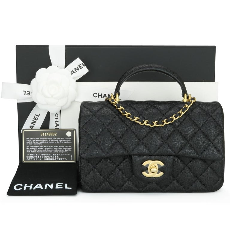 Chanel top handle mini rectangular bag black caviar