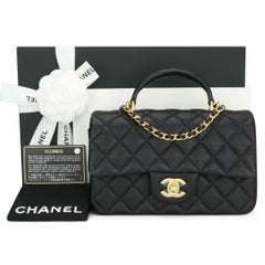 CHANEL Rectangular Mini Top Handle Bag Black Caviar Brushed Gold Hardware 2021