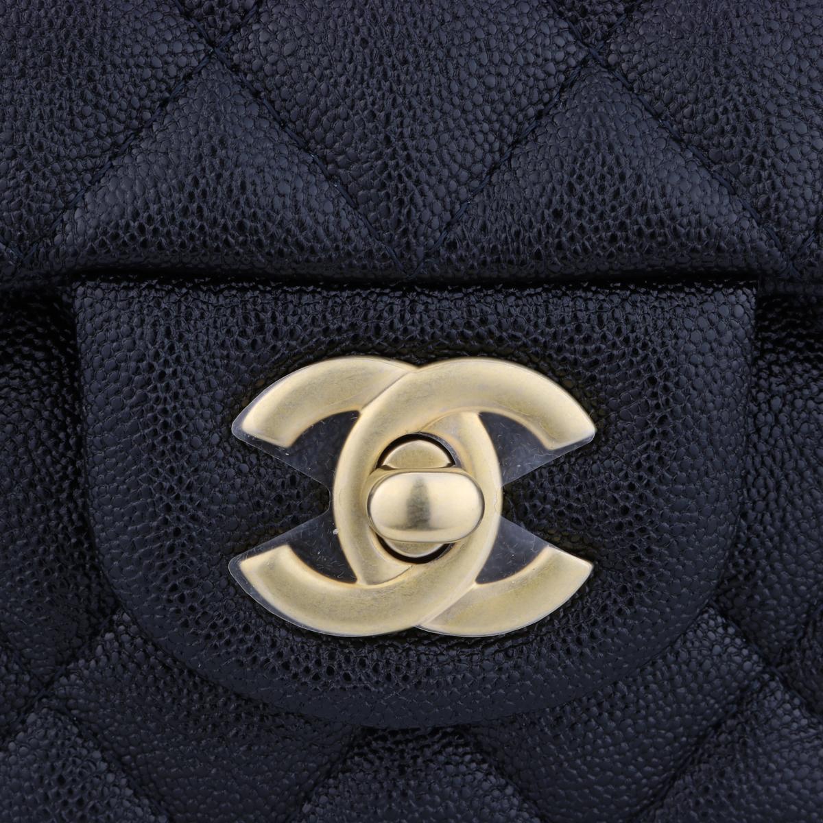 CHANEL Rectangular Mini Top Handle Bag Black Caviar Brushed Gold Hardware 2021 In New Condition In Huddersfield, GB