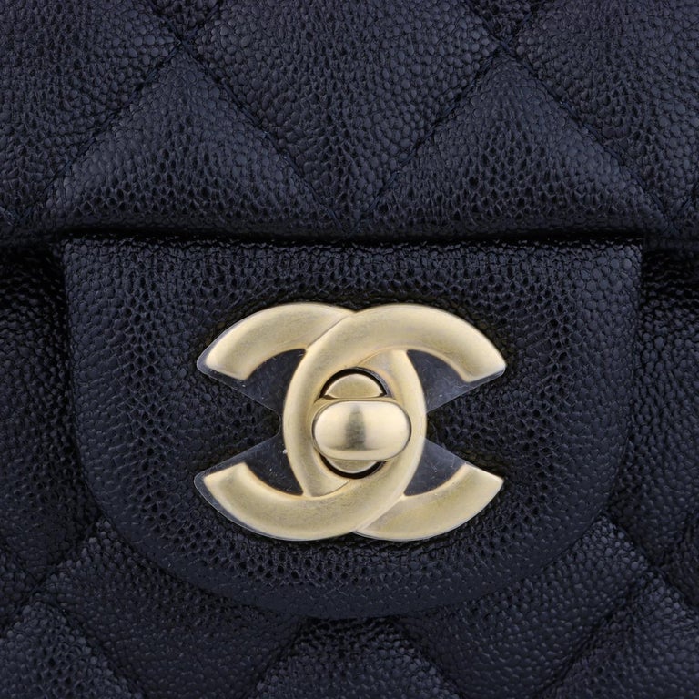 CHANEL Rectangular Mini Top Handle Bag Black Caviar Brushed Gold ...