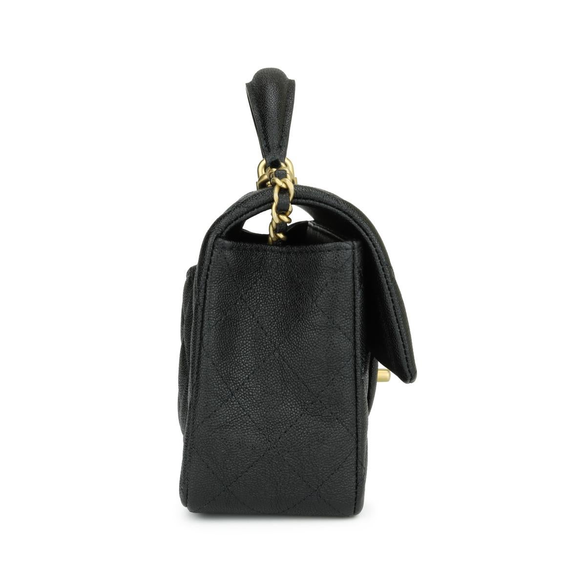 Women's or Men's CHANEL Rectangular Mini Top Handle Bag Black Caviar Brushed Gold Hardware 2021