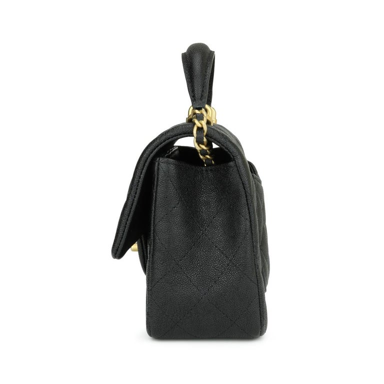CHANEL Rectangular Mini Top Handle Bag Black Caviar Brushed Gold ...