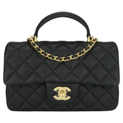 CHANEL Rectangular Mini Top Handle Bag Black Caviar Brushed Gold Hardware 2021