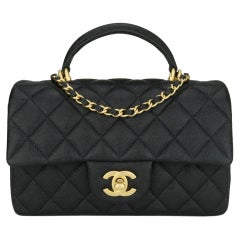 CHANEL Rectangular Mini Top Handle Bag Black Caviar Brushed Gold Hardware 2021