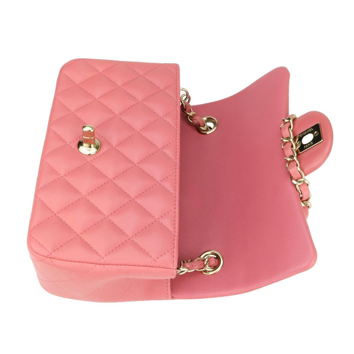 CHANEL Rectangular Mini Valentine Bag Pink Lambskin with Light Gold Hardware 14P 9