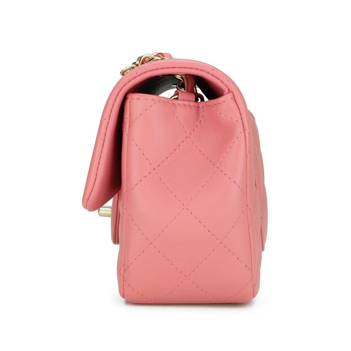 Women's or Men's CHANEL Rectangular Mini Valentine Bag Pink Lambskin with Light Gold Hardware 14P