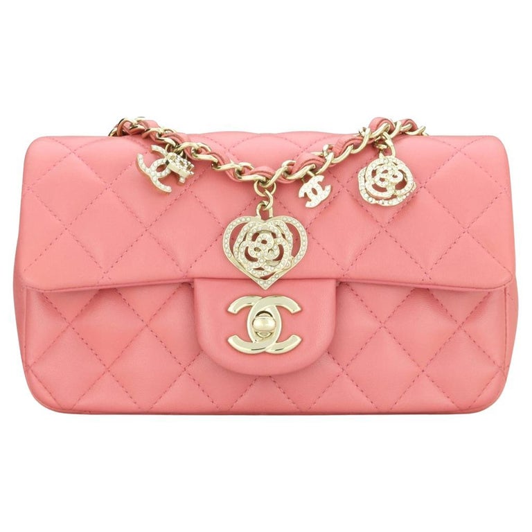 CHANEL Rectangular Mini Valentine Bag Pink Lambskin with Light Gold Hardware  14P For Sale at 1stDibs