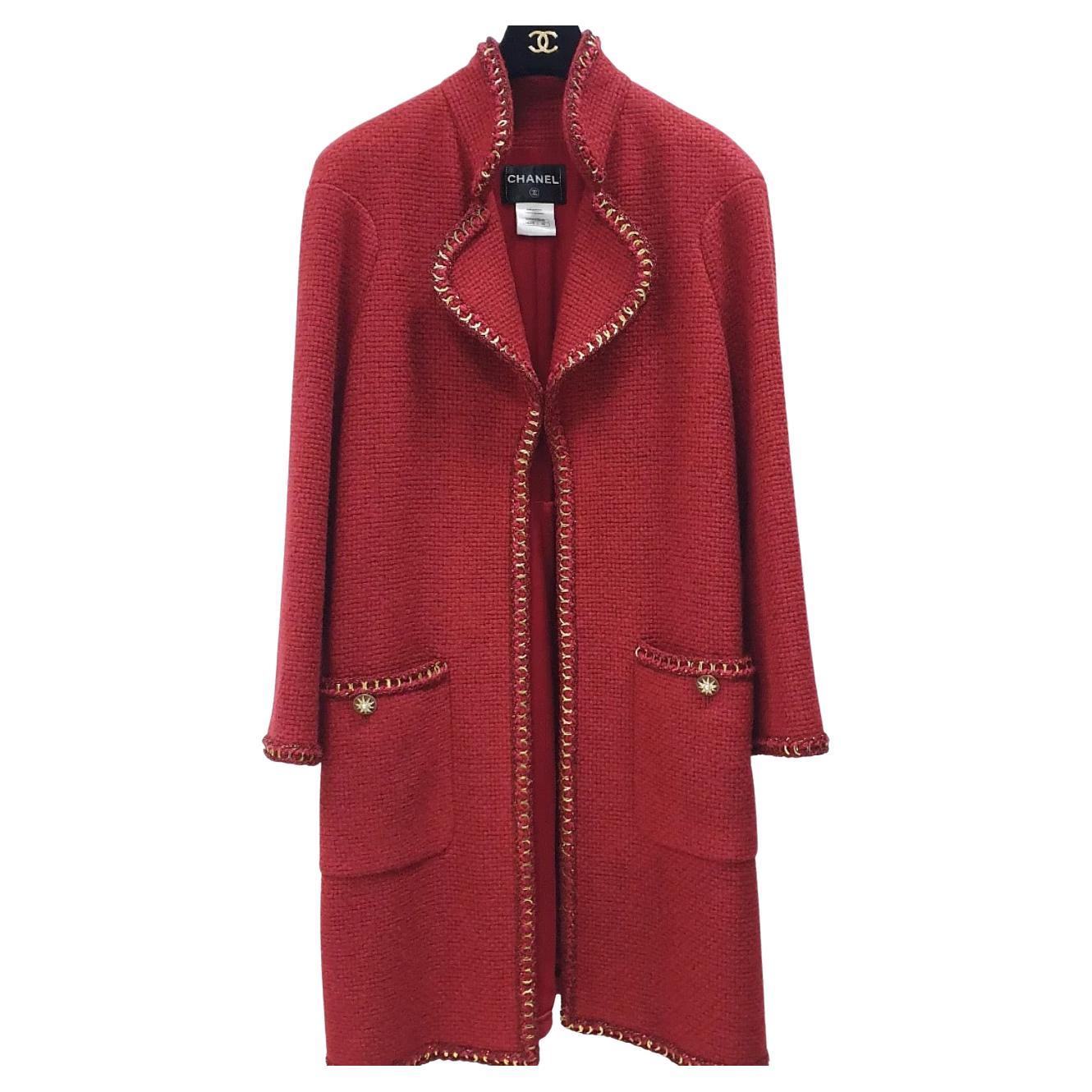 CHANEL RED 2015 SALZBURG CHAIN TRIM Mantel  Sz.46 im Angebot