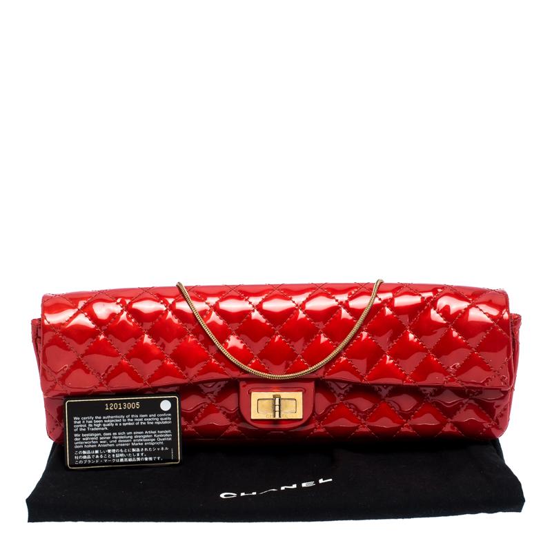 Chanel Red 2.55 Reissue Quilted Patent Leather East/West Clutch Bag 8