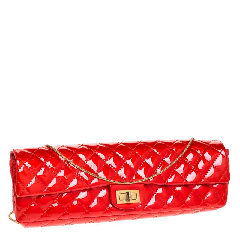 Women's Chanel Red 2.55 Reissue Quilted Patent Leather East/West Clutch Bag