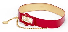 Chanel Red 80s Belt With Chain Drop