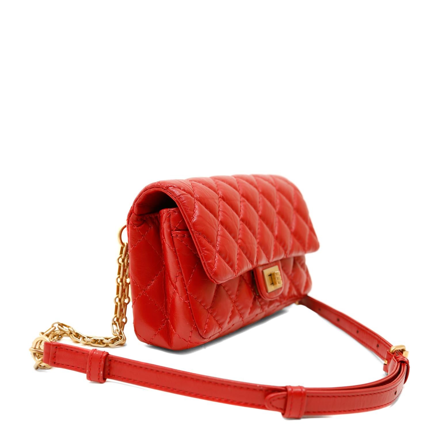Chanel Red Aged Calfskin 2.55 Reissue Waist Bag In Excellent Condition In Palm Beach, FL