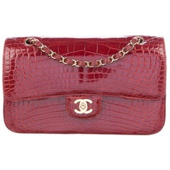 Chanel Red Alligator Exotic Leather Gold Medium Evening Shoulder Flap Bag