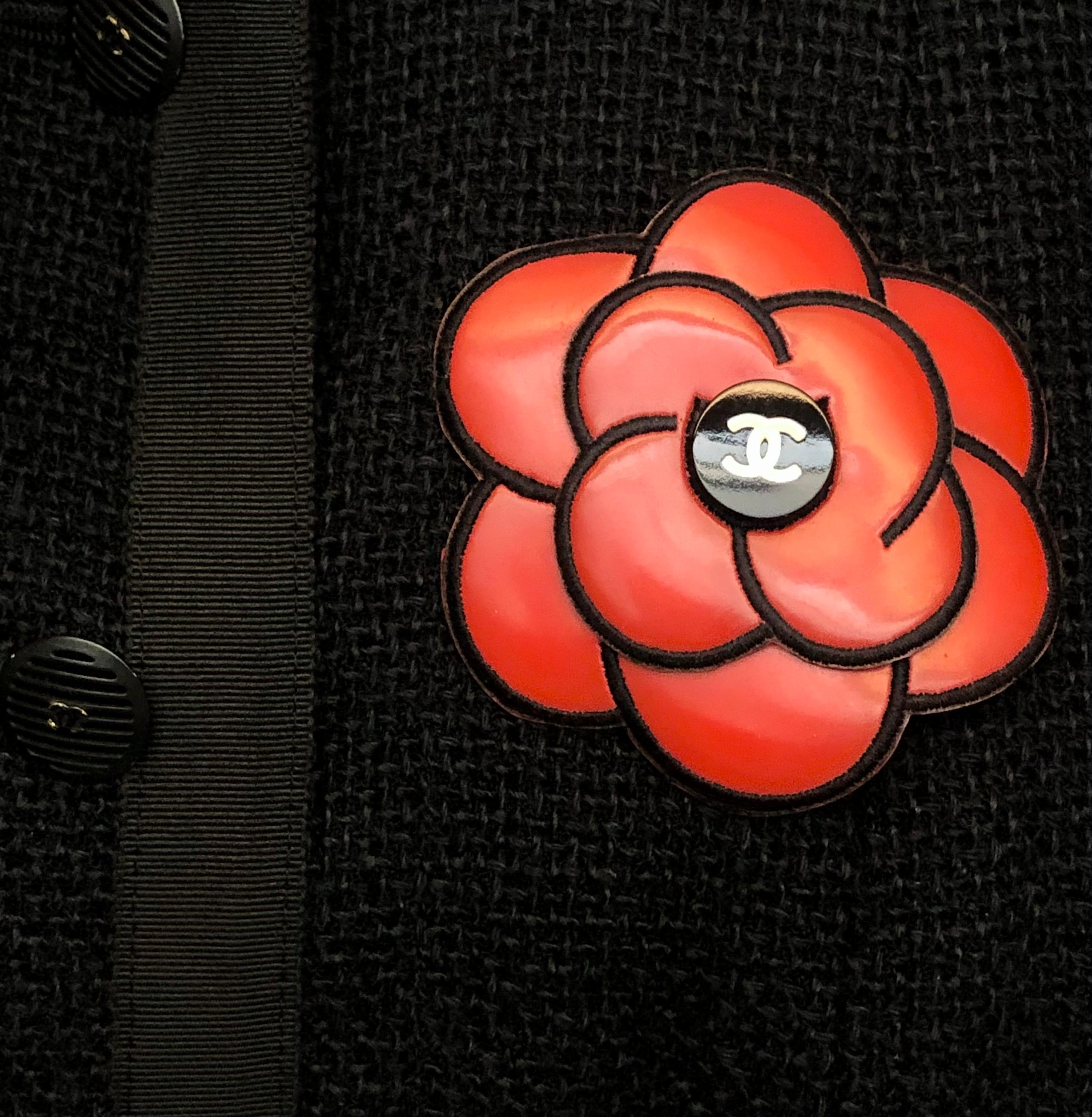 Women's or Men's Chanel red and black camellia vinyl brooch For Sale