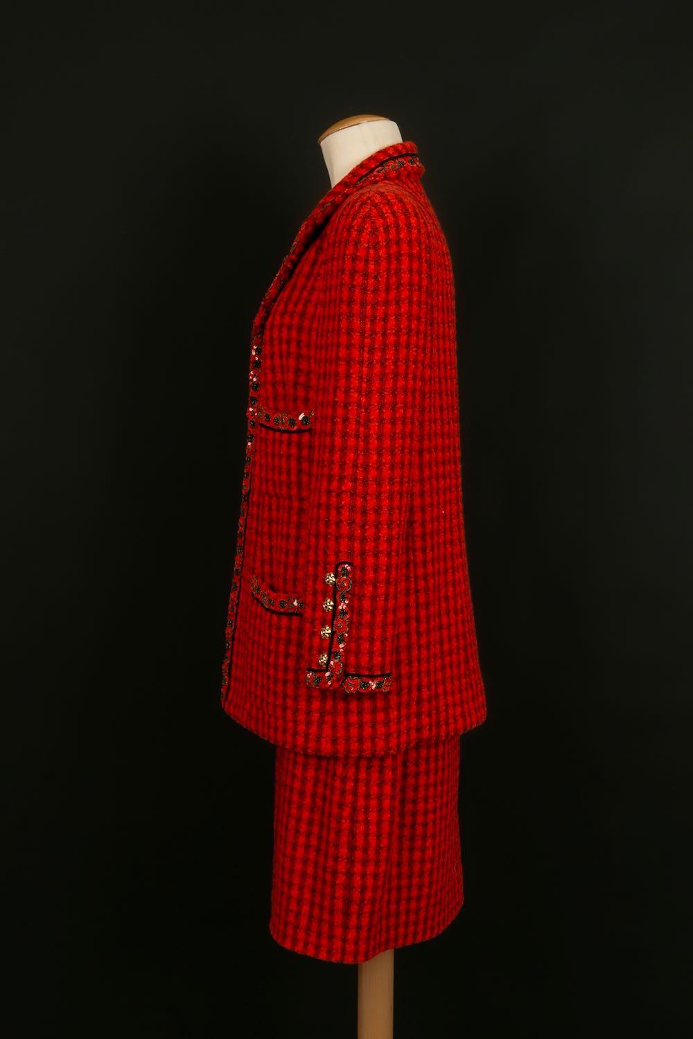 Rouge Tailleur jupe rouge et noire Chanel automne-hiver 1990/91 en vente