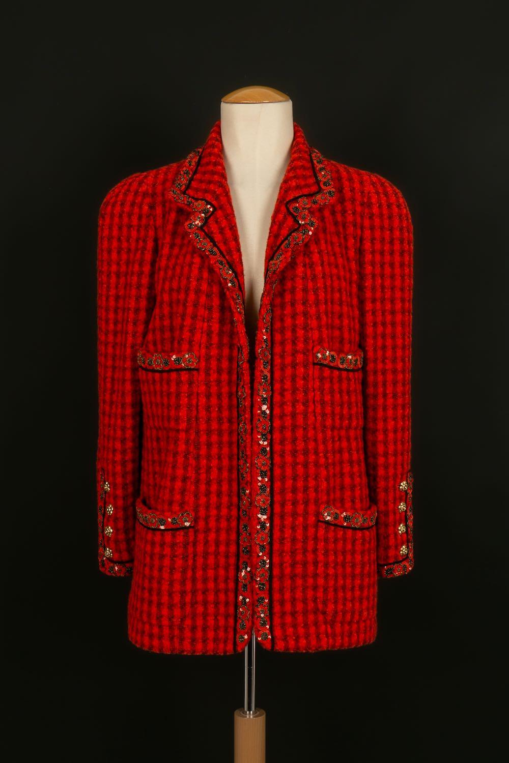 Tailleur jupe rouge et noire Chanel automne-hiver 1990/91 Excellent état - En vente à SAINT-OUEN-SUR-SEINE, FR