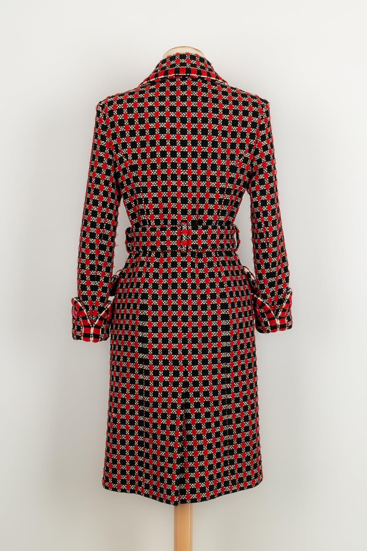 Women's Chanel Red and Black Wool Coat, Size 36FR For Sale