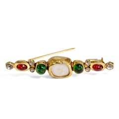 Chanel Red and Green Gripoix and Pearl Bar Pin