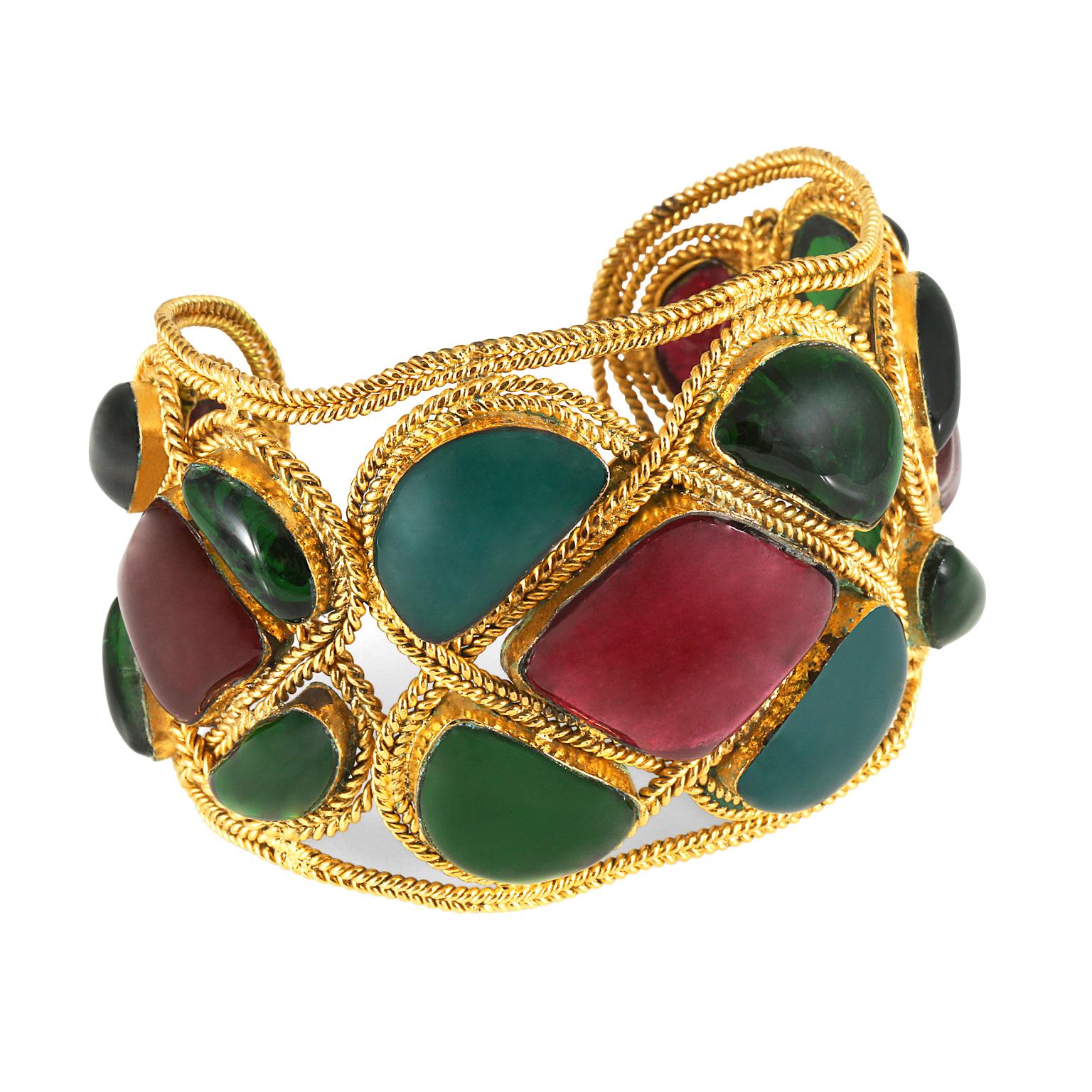 Chanel Red and Green Gripoix Cuff In Excellent Condition In Palm Beach, FL