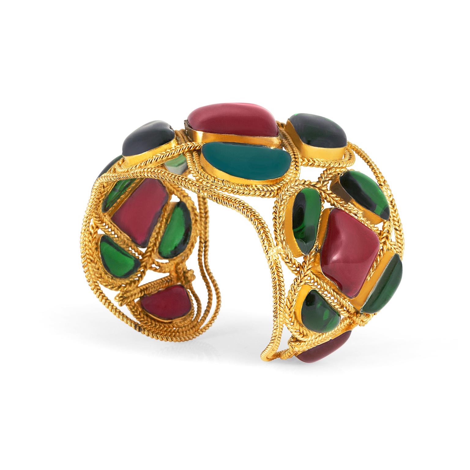 Women's Chanel Red and Green Gripoix Cuff