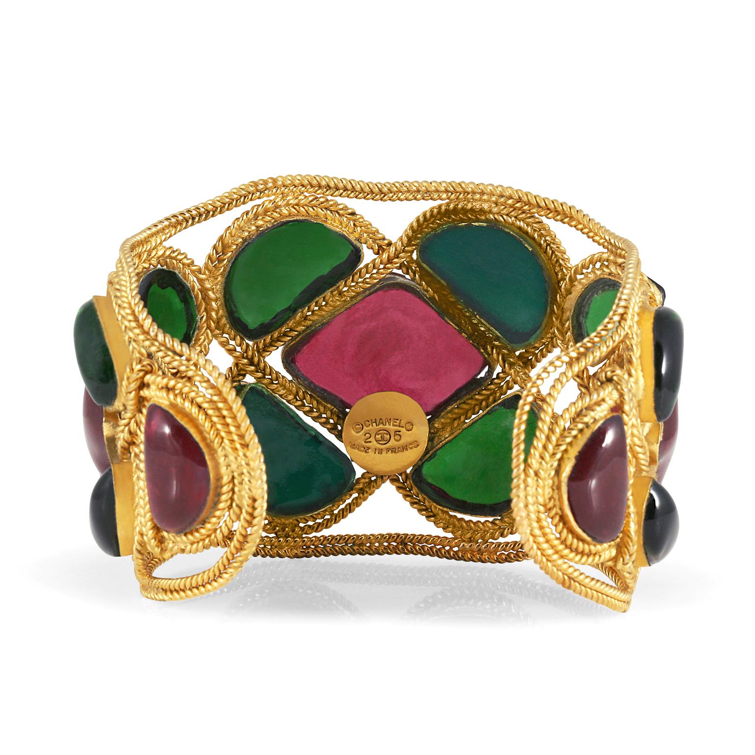Chanel Red and Green Gripoix Cuff 2