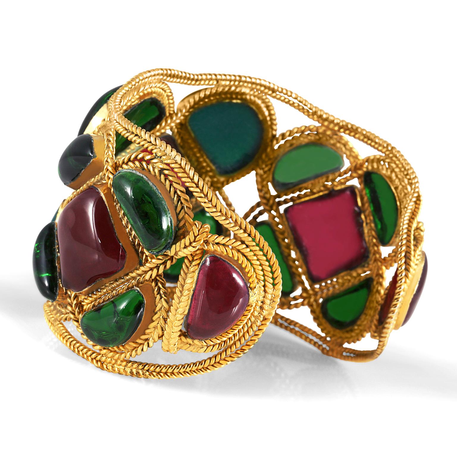 Chanel Red and Green Gripoix Cuff 3