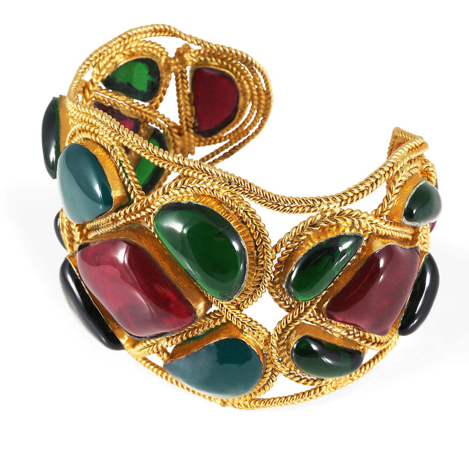 Chanel Red and Green Gripoix Cuff 4