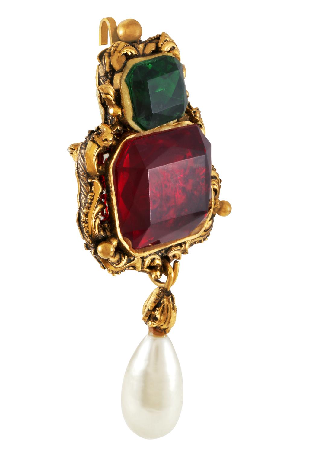 Baroque Chanel Red and Green Gripoix Emerald Cut Vintage Brooch