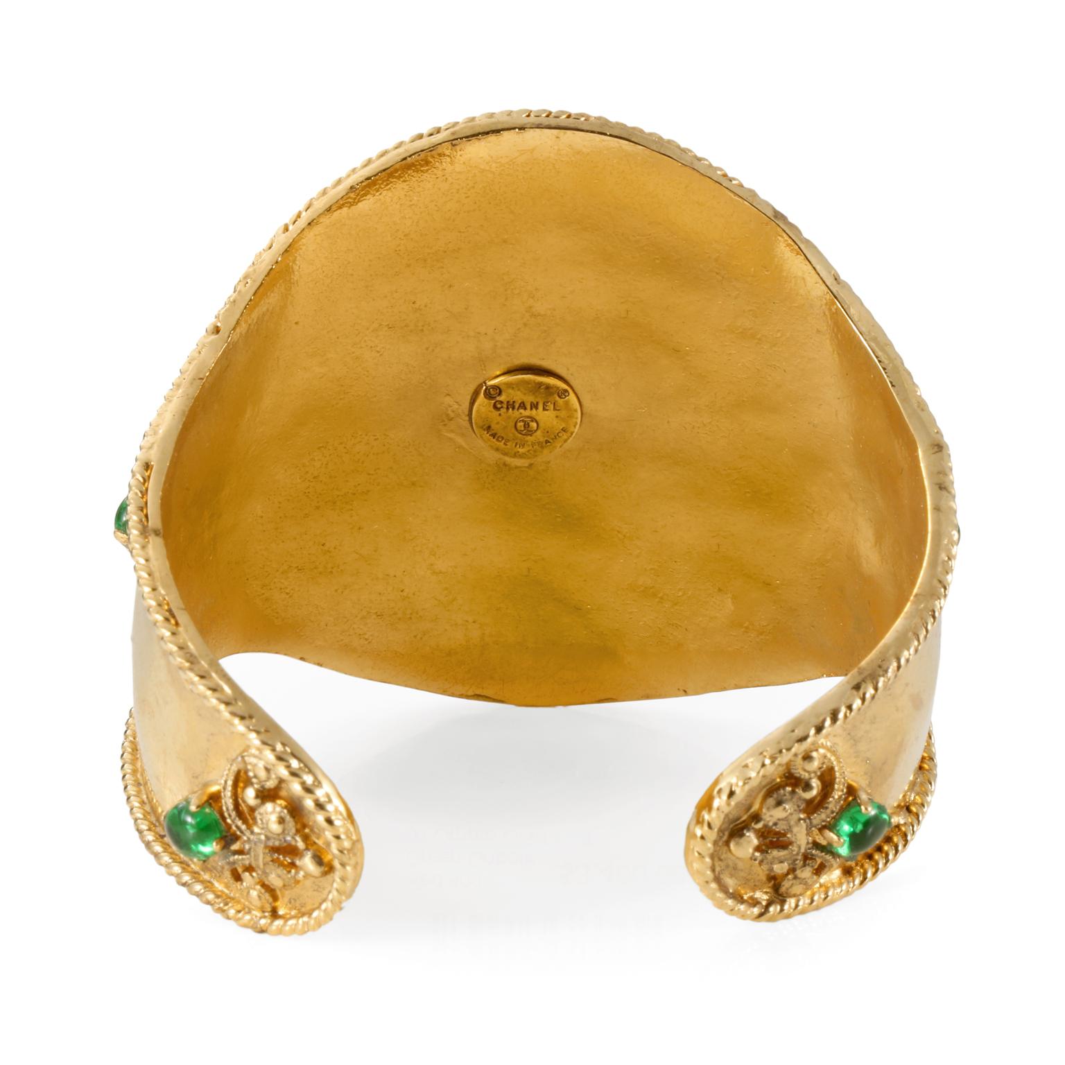 Byzantine Chanel Red and Green Gripoix Gold Ornate Cuff