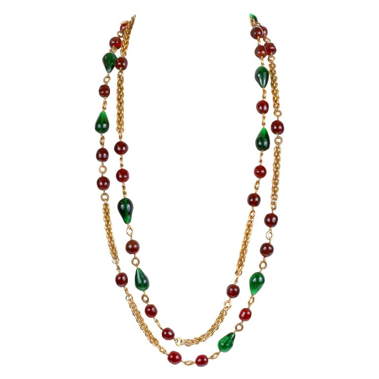 Chanel Red and Green Gripoix Gold Twist Chain For Sale at 1stDibs