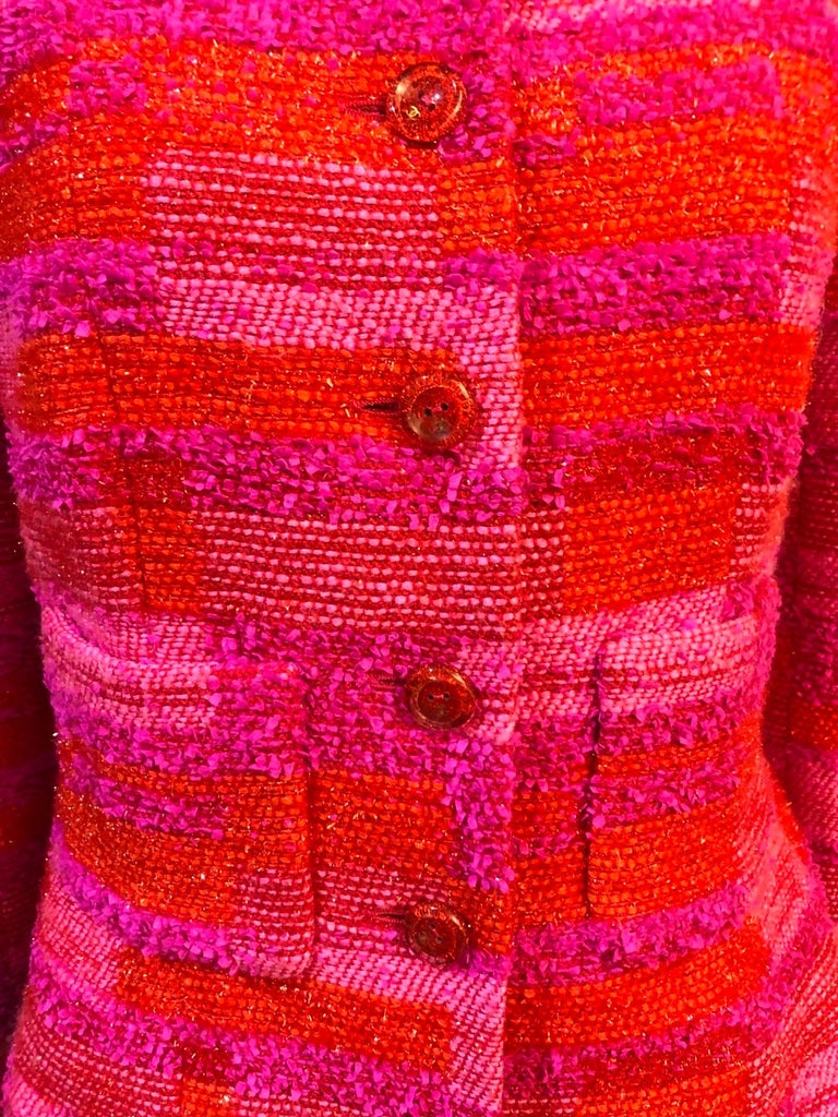 Women's or Men's Chanel Red and Pink Colour Blocking Tweed Jacket  For Sale