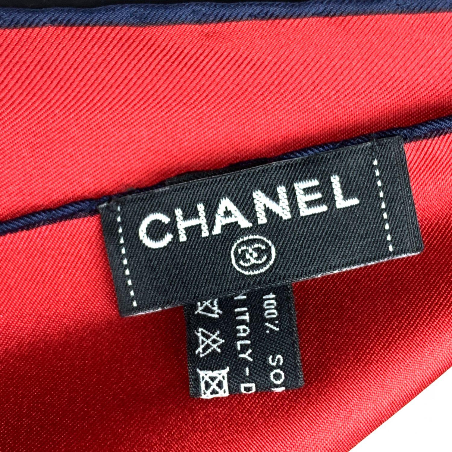 Women's Chanel Red and White Aeroport Airline Silk Scarf CC Logo Print