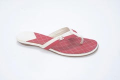 Chanel Red and White Flat Thong Mule Sandals with Interlocking CC Logo