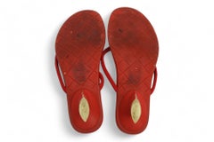 Chanel Zehenstegsandalen mit rotem und weißem Gummiabsatz  US 36.5
