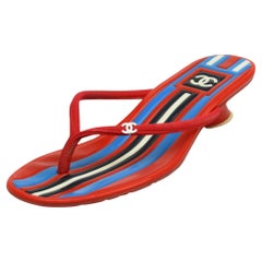 Chanel Red and White Rubber Kitten Heel Thong Sandals EU36.5