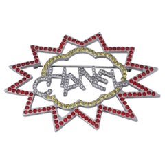 Chanel Red and Yellow Ruthenium Crystal CC Brooch