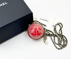 Chanel Red Ball Crystal Mirror Locket Necklace