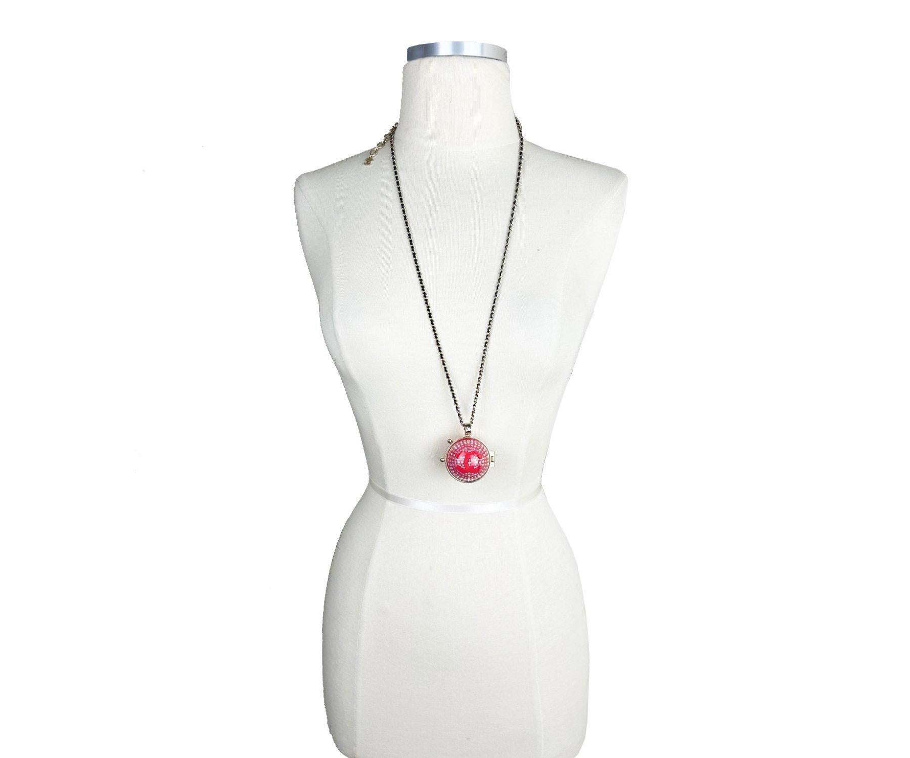 Artisan Chanel Red Ball Crystal Mirror Locket Necklace For Sale