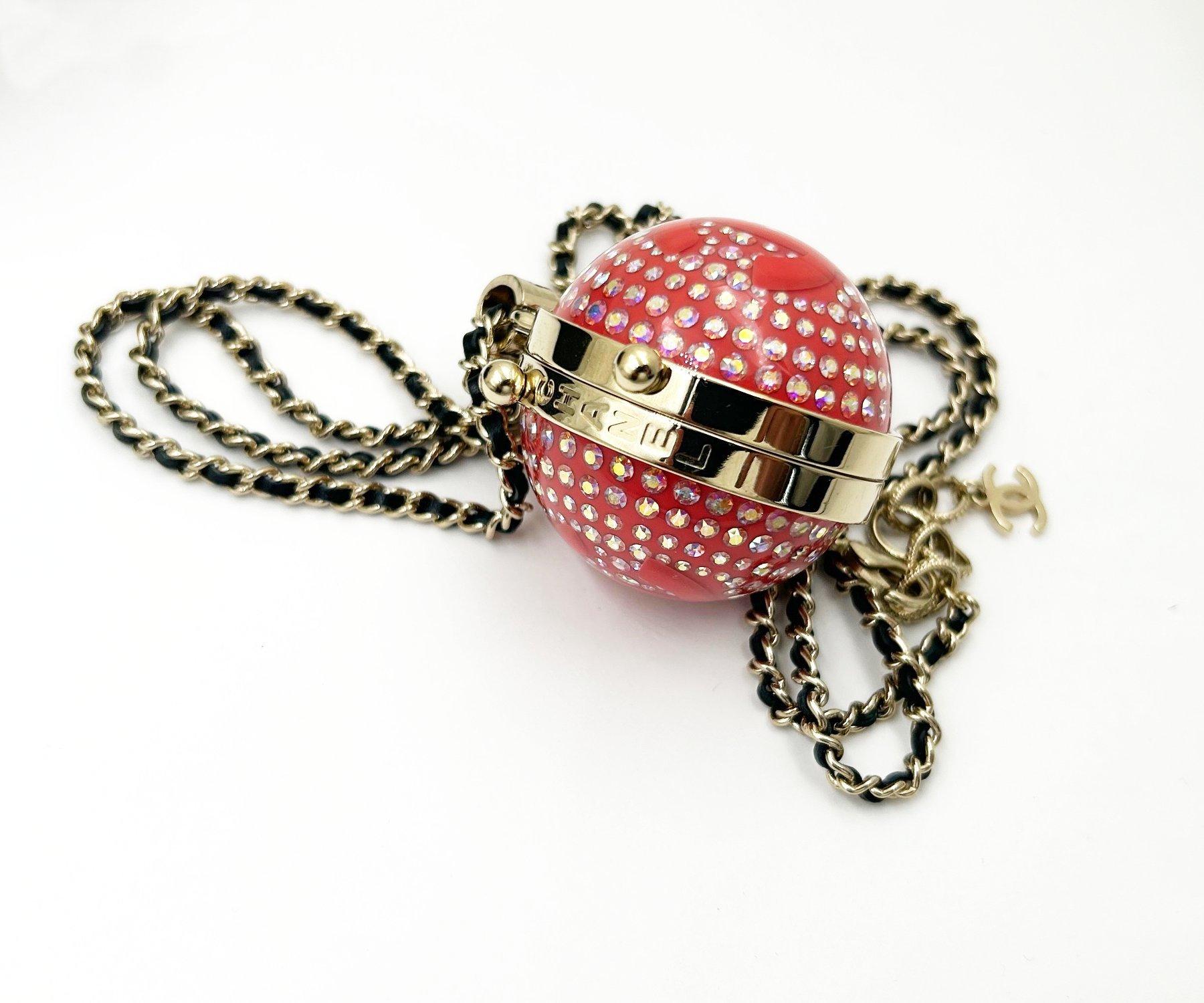Chanel Red Ball Crystal Mirror Locket Necklace In Excellent Condition For Sale In Pasadena, CA