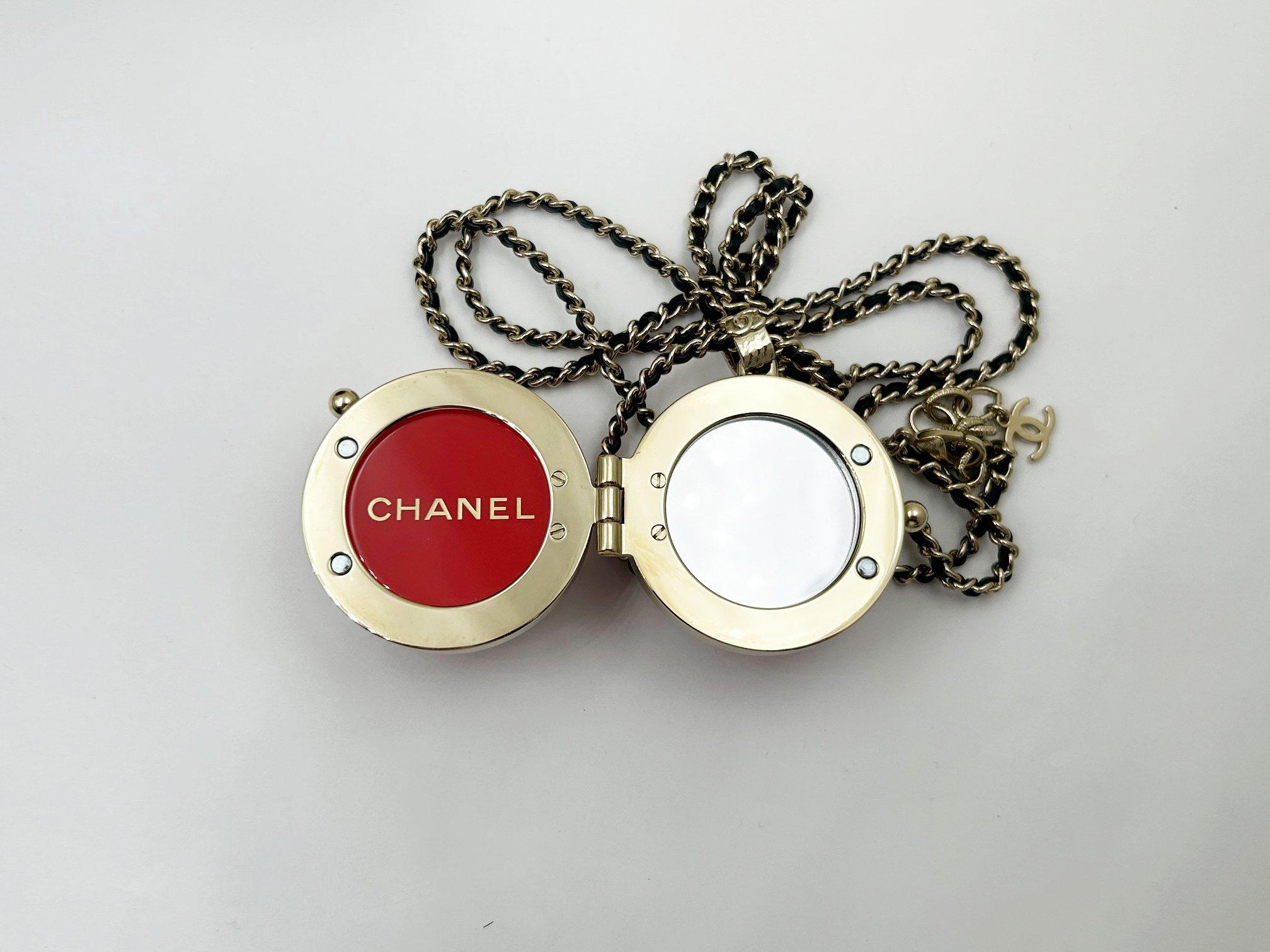 Women's Chanel Red Ball Crystal Mirror Locket Necklace For Sale