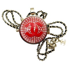 Chanel Red Ball Crystal Mirror Locket Necklace