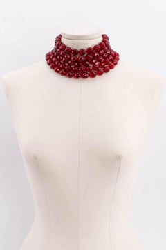 Chanel Red Beads Necklace in Gilded Metal