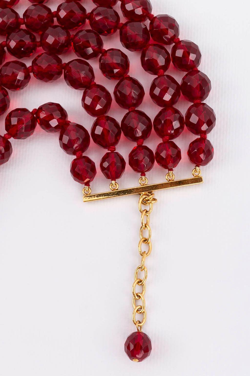 Women's Chanel Red Beads Necklace in Gilded Metal For Sale