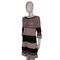 CHANEL red black cotton 17P RIBBON KNIT Dress 38 S
