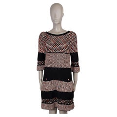 CHANEL red black cotton 17P RIBBON KNIT Dress 38 S