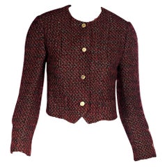 Chanel Red & Black Metallic Tweed Cropped Jacket