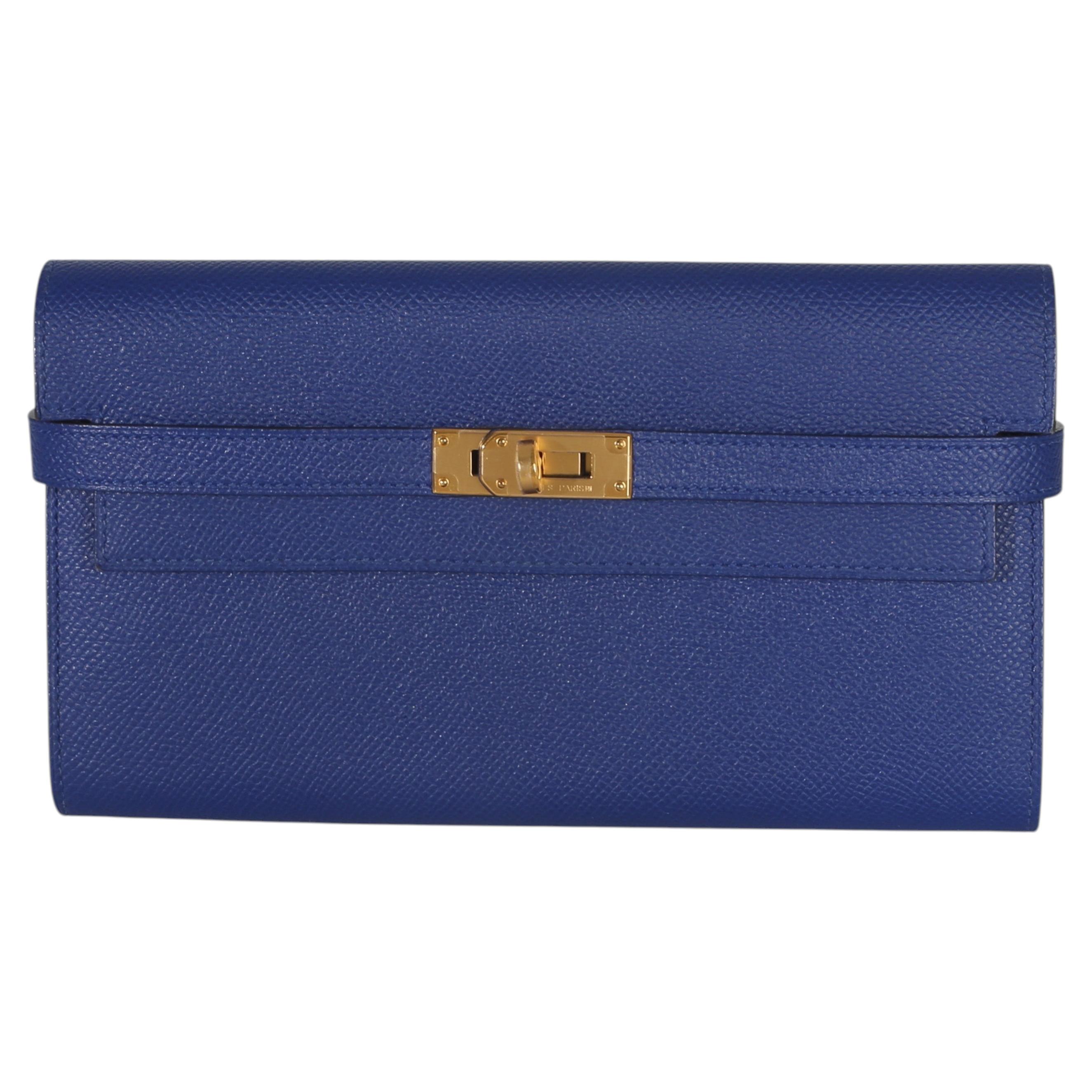 Hermès Bleu Electrique Epsom Kelly Langbrieftasche GHW