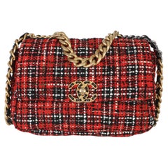 Chanel Red Black Multicolor Quilted Tweed Medium Chanel 19 Flap Bag