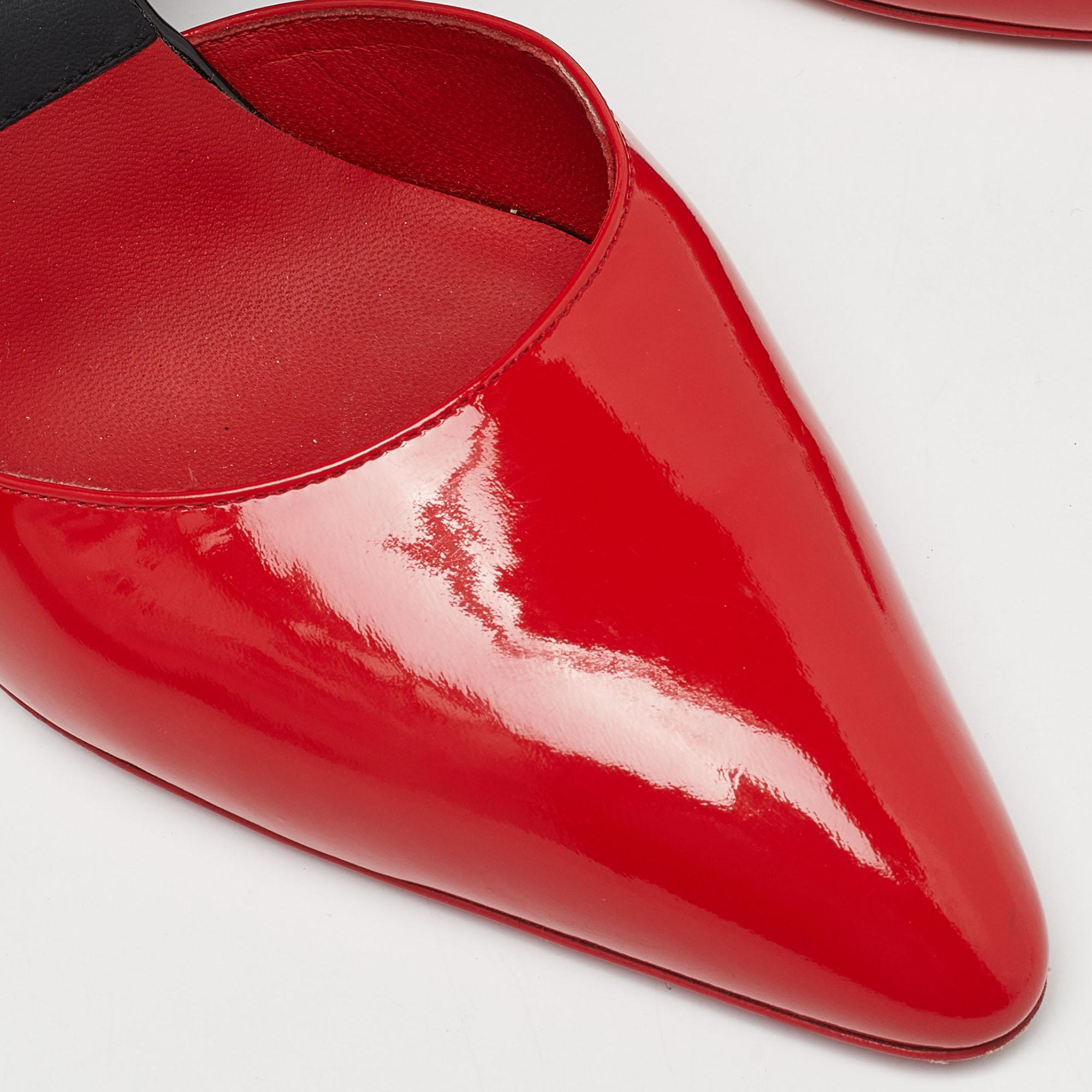 Chanel Red/Black Patent Leather Mary Jane Wedge Pumps Size 40 3
